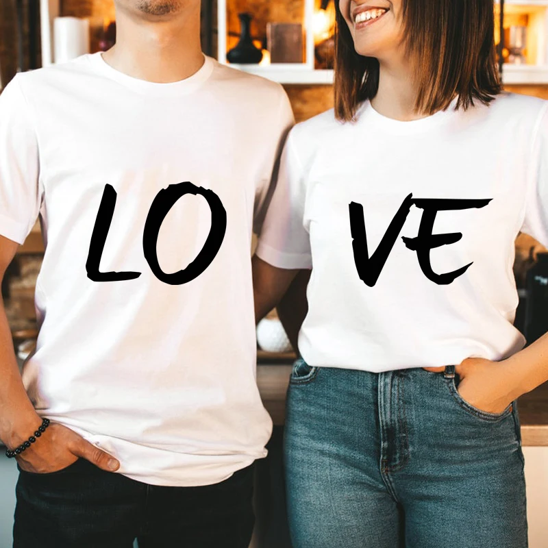

LOVE couple matching T-shirt Funny Women Short Sleeve Graphic Valentine Tshirt