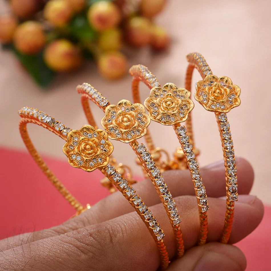 

4pcs/Set Gold Color Baby Bangles&Braclet Indian Ethiopian African Dubai Bracelet For Kids Baby 3-14 Years Old Jewelry