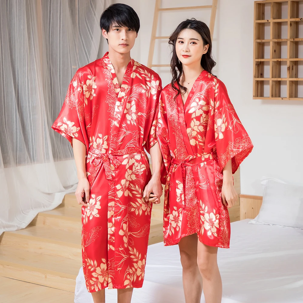 Navy Blue Men Kimono Robe Comfortable Soft Satin Bath Gown Intimate Lingerie Summer Casual Half Sleeve Home Wear Sleepwear