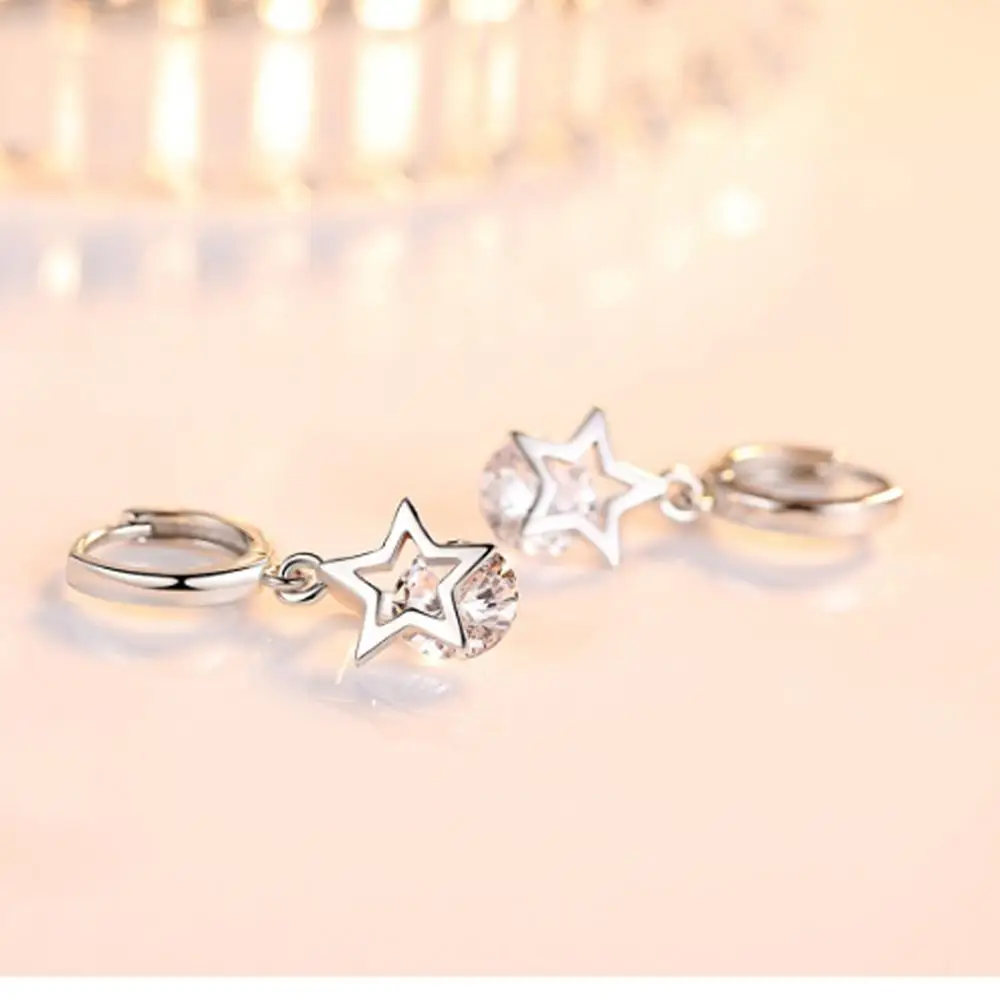 925 Sterling Silver Crystal Star Charm Stud Earrings For Women 2023 Grils Kids Wedding Gift Female pendientes mujer moda