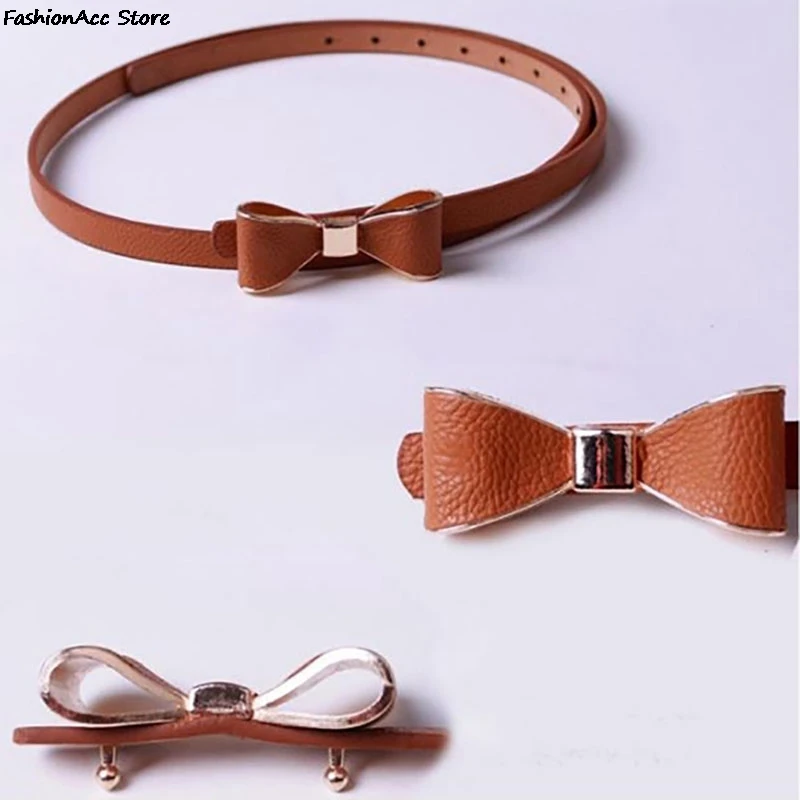 

PU Leather Women Skinny Butterfly Bow Waist Belt Dor Dress Narrow Thin Waistband