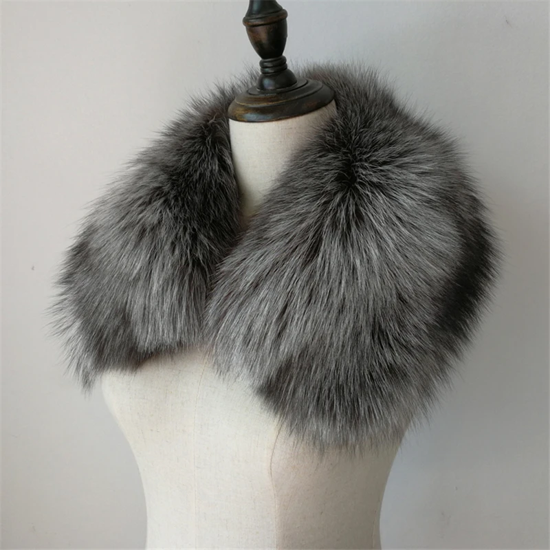 Winter 100% Natural Real Silver Fox Fur Scarf Square Collar Women Red Fox Fur Short Scarves Thick Warm Detachable Muffler Shawl