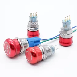 16mm 19mm 22mm Mushroom Push Button Switch Emergency STOP 1NO1NC 2NO2NC Waterproof Stainless Steel Metal Aluminum Self-locking/L