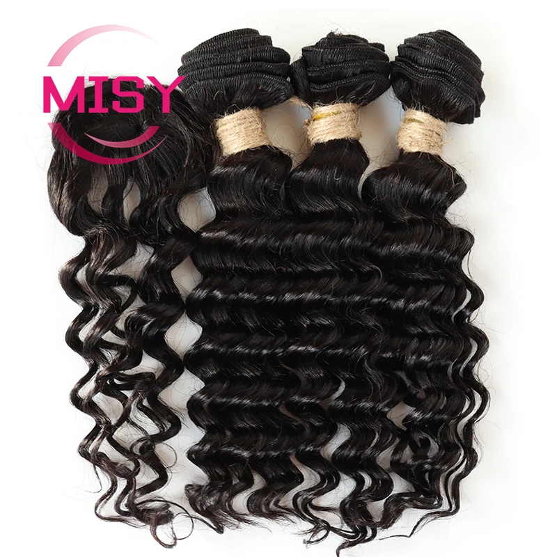 Deep Wave Human Hair Bundles Short Brazilian Hair Weave Bundles With Circular Closure Natural Color Hair Extensions Human Hair