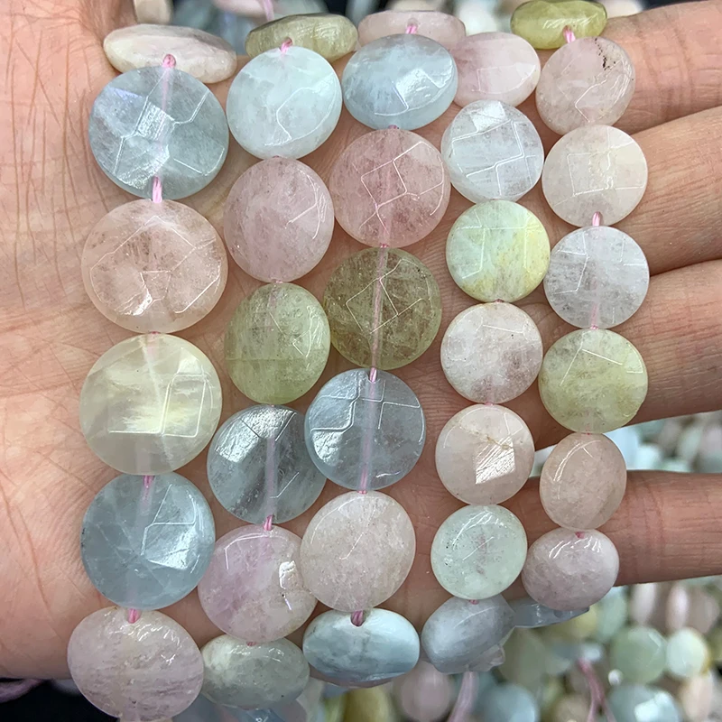 

12-16mm Natural Coin Morgan Stone Beads 15'' Faceted Button DIY Loose Beads For Jewelry Making Women Beads Bracelet Necklace