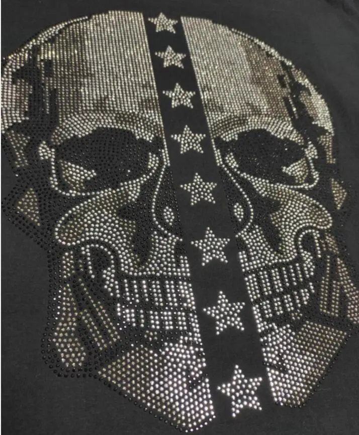 M-5XL Skull Rhinestones T Shirts Men Summer top tees O Neck Slim fit Tshirts high quality