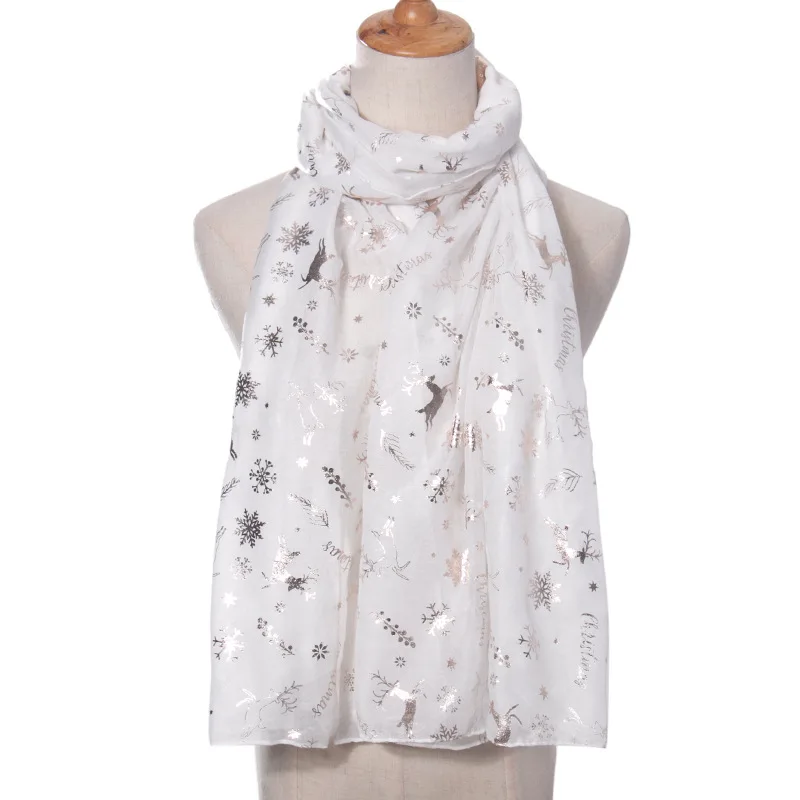 2020 New Beautiful Elk Print Silver Foil Christmas Scarves And Shawls Long Deer Snowflake Print Scarf Wrap Hijab  Free Shipping