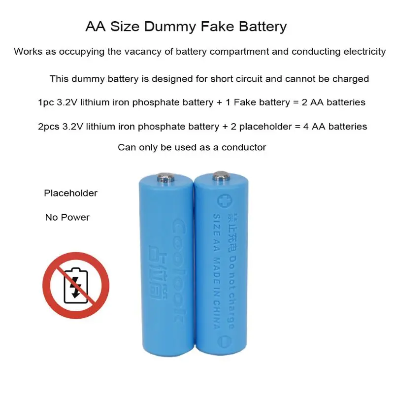 3Pc 14500 AA Size Dummy Fake Battery Case Shell Placeholder Cylinder Conductor