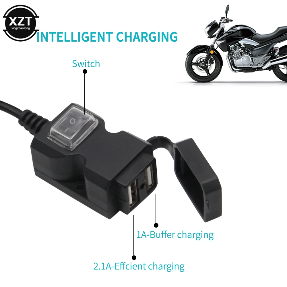 Dual Port USB Mobile Phone Charger Waterproof Motorbike Motorcycle Handlebar Charger 5V 1A/2.1A Adapter Power Supply Socket