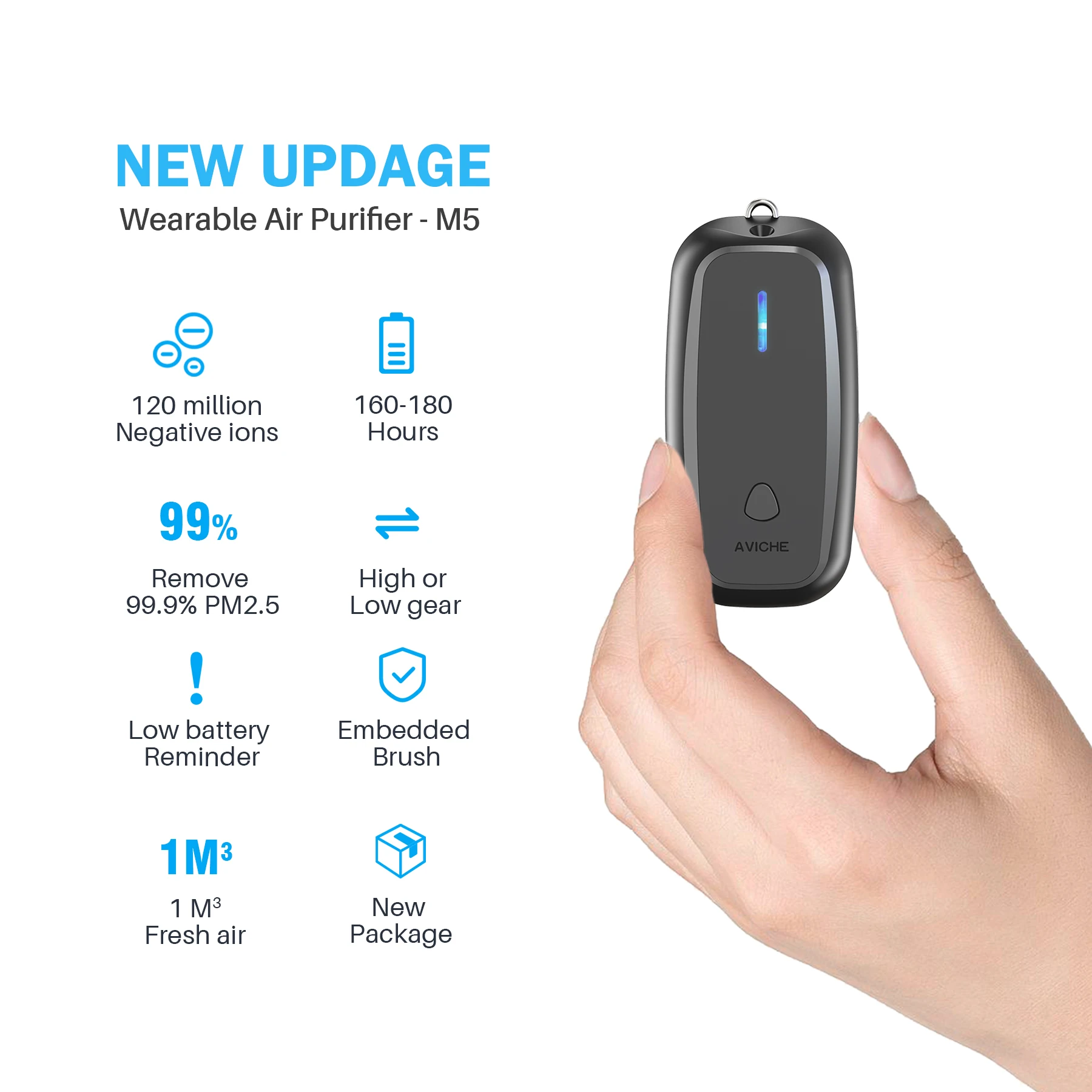 AVICHE M5 AVICHE Bán Sỉ Máy Lọc Không Khí Có Thể Đeo Vòng Cổ Mini Di Động Lọc Ion Phát Ion Âm