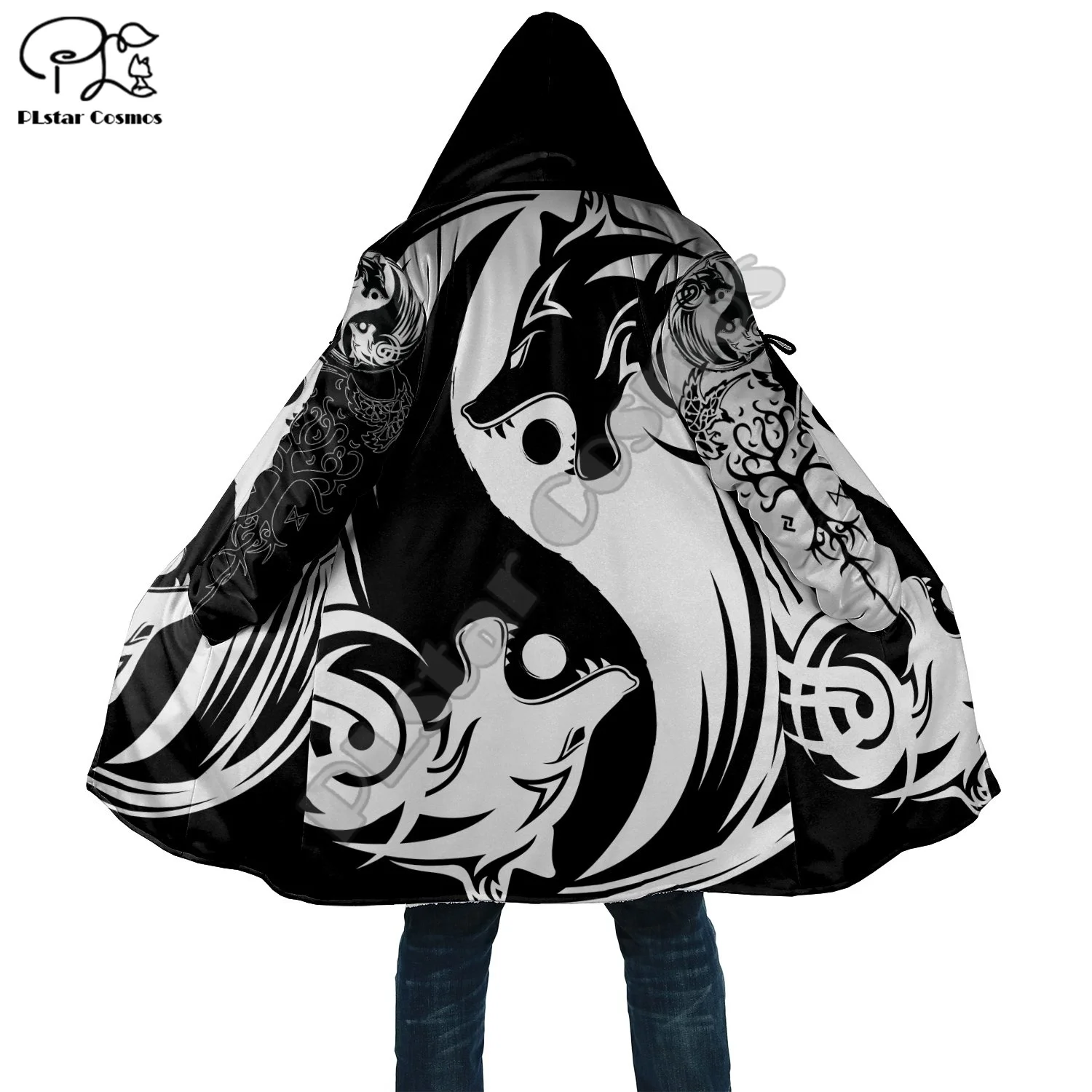 NewFashion-Sudadera con capucha de God Fenrir Odin Warriors para hombre y mujer, cortavientos Unisex con estampado 3D de tatuaje Retro, abrigo de invierno, capa de lana A0