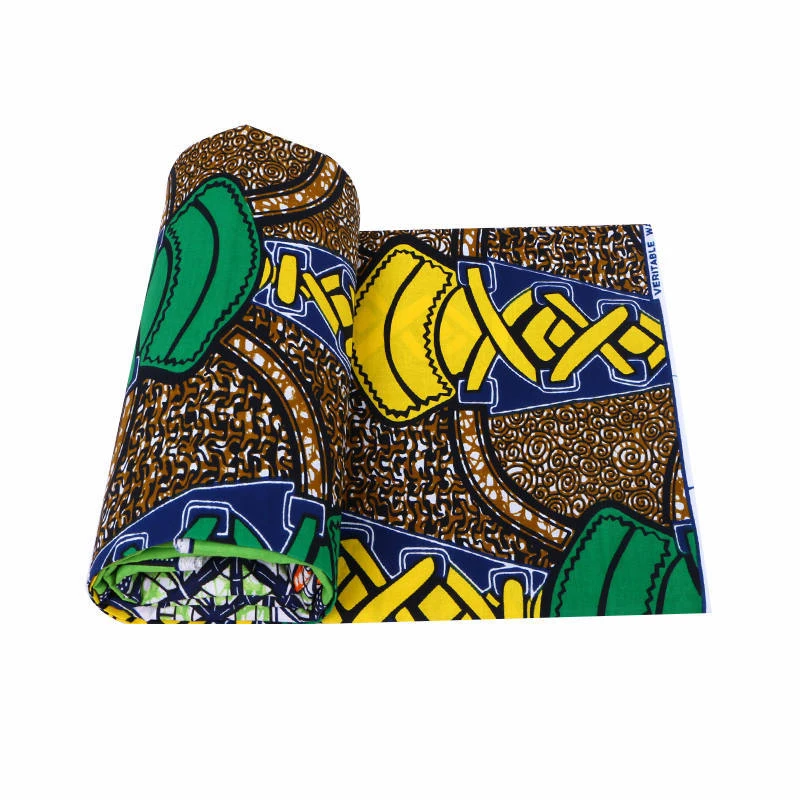 2019 último diseño de Moda Africana, impresión amarilla y verde, 100% algodón, garantía de Ankara, cera Real Java