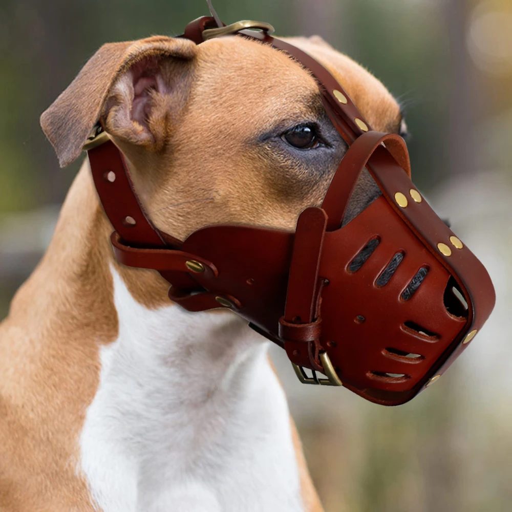 Dog Muzzles Adjustable Leather Pet Mouth Mask Anti Bark Bite Chew Dog Muzzle For Large Dogs Pitbull German Shepherd Pet Products