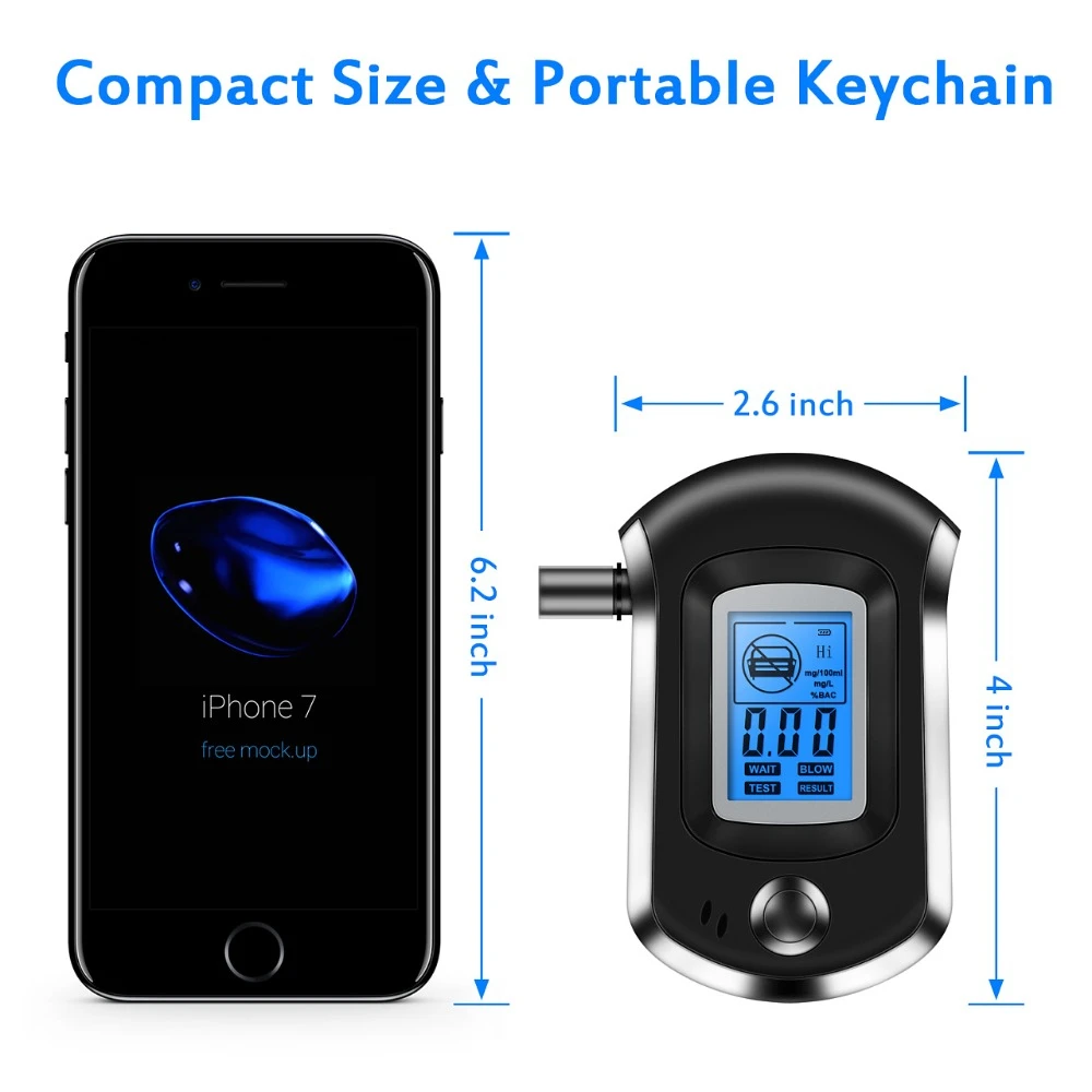 2024 New Digital Breath Alcohol Tester Mini Professional Police AT6000 Alcohol Tester Breath Drunk Driving Analyzer LCD Screen