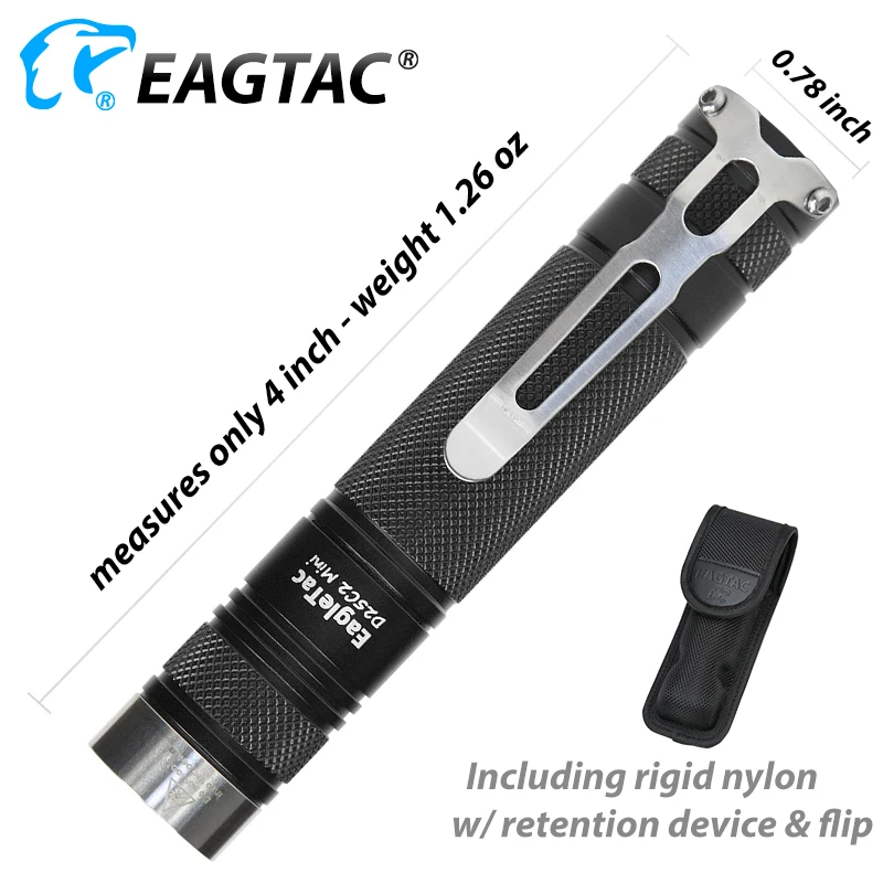 EAGTAC D25C2 Mini LED Flashlight EDC Torch XPG2 530 Lumens Multi Mode Strobe FREE 16650