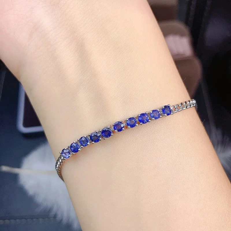 

Promotion Sapphire Bracelet Natural Dark Blue Sapphire Gemstone Bracelet Solid 925 Silver Gemstone Bracelet