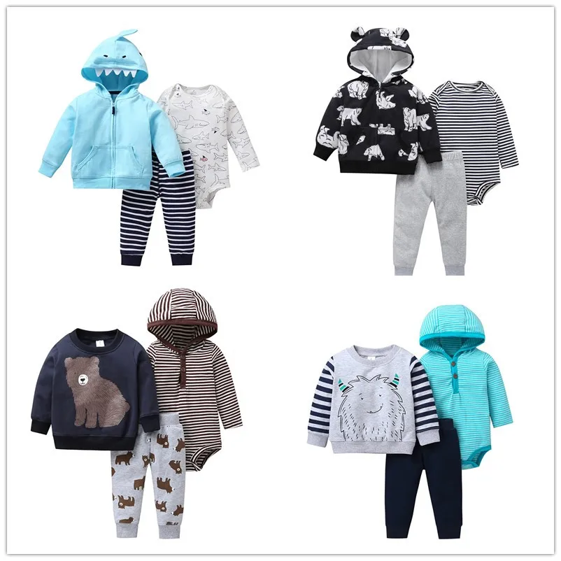 2021 New Spring Autumn Baby Set 3Pcs Baby Boy Outfit +Bodysuit + Pants Newborn Clothing Sets  Infant Costume Cotton 0-24M