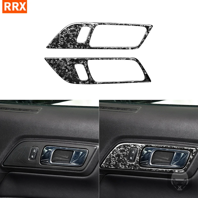 For Ford Mustang 2015 2016 2017 2018 2019 2020 Forged Carbon Fiber Stickers Door Handle Frame Car Interior Styling Accessories