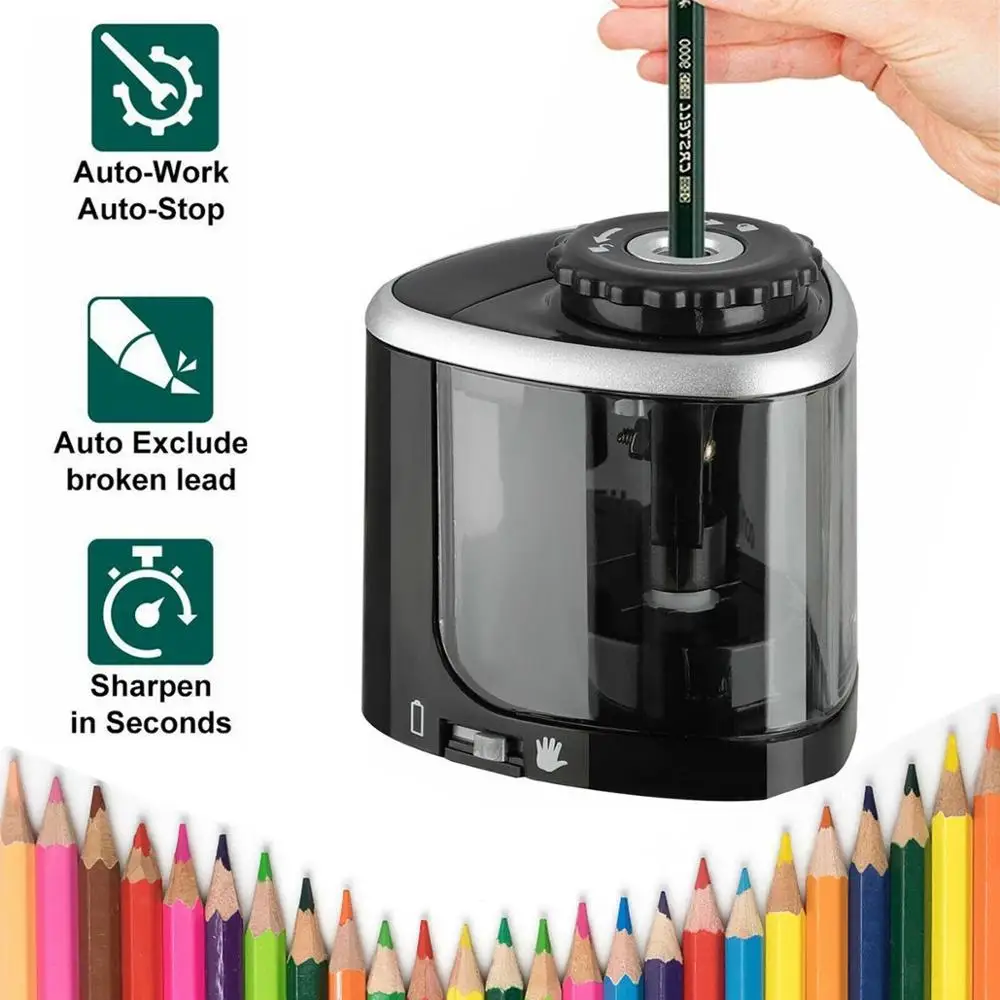 Tenwin-Automatic Pencil Sharpener, Electric, Manual, Posture Correction, Pencils, HB, 2B, Supplies, 8005, 2 in 1