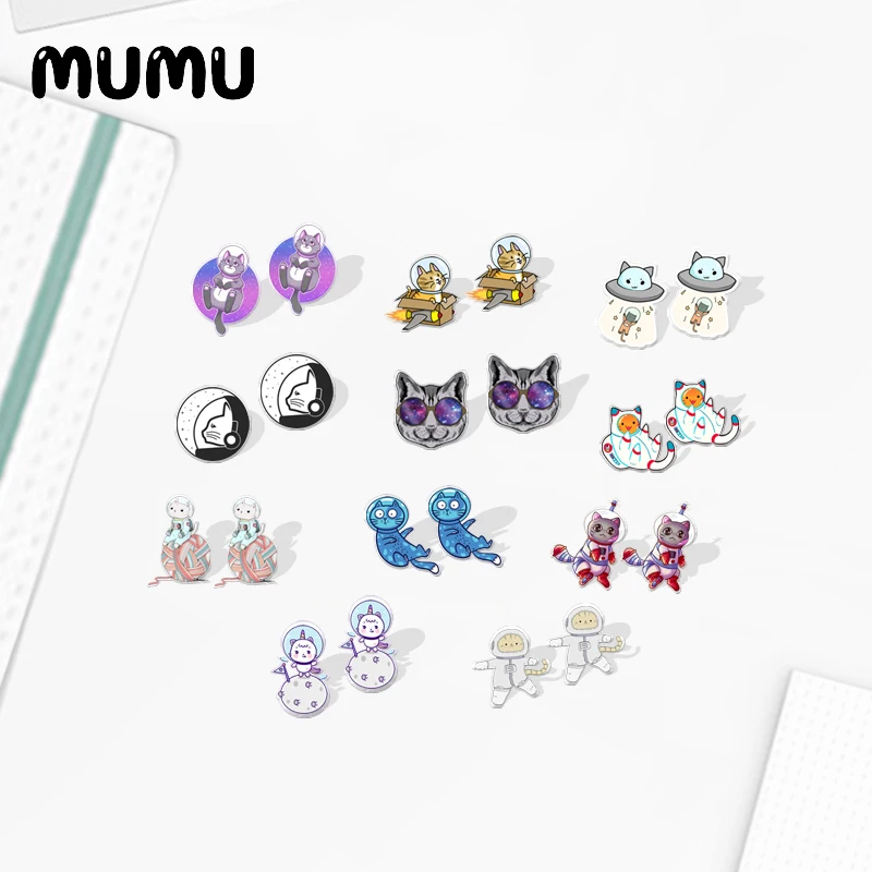 2021 New Cat Astronaut Stud Earring Epoxy Jewelry Resin Funny Acrylic Earrings Handmade Gifts Girl