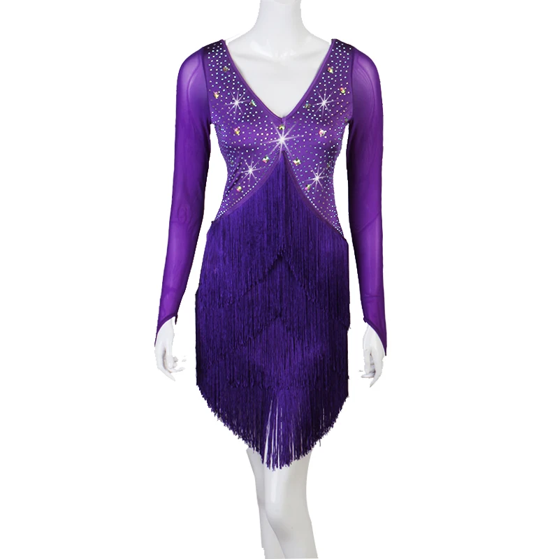 Robe de concours de danse latine à franges pour femme adulte, taille personnalisée, Rumba Cha Cha, LQ163