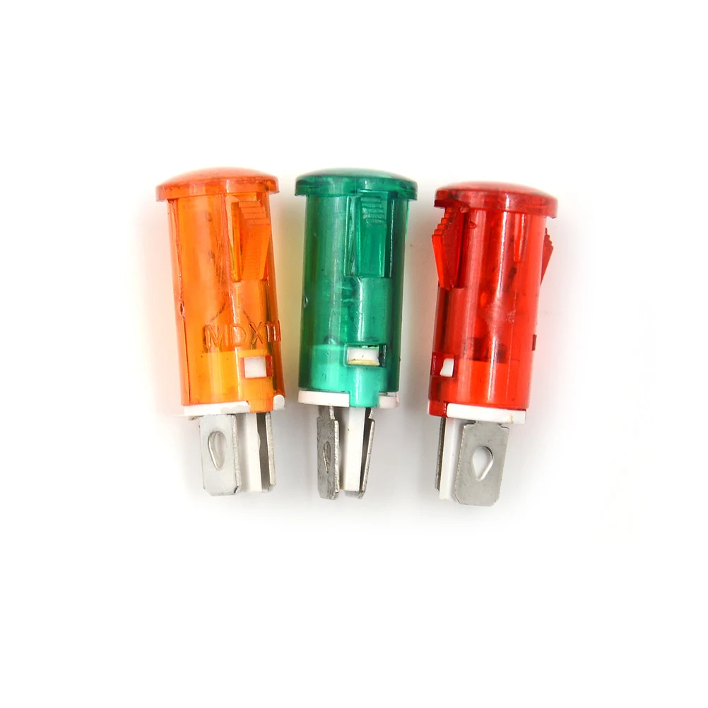 10Pcs 220V 110V 12V/24VDC Panel Mounting Neon Indicator Red Green Yellow Lights 10MM MDX-11A Pilot Guiding Signal Lamp