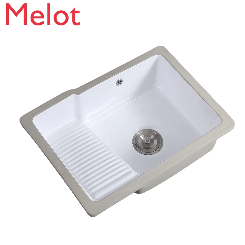 Balcony Underbasin Embedded Ceramic Laundry Basin with Washboard Laundry Tub Pool Integrated Basin Washing Tank