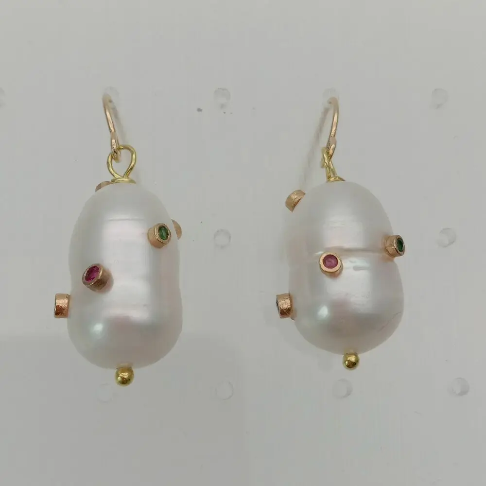 2pairs Cultured White Twins Pearl Cz Rhinestone Pave Hook Earrings