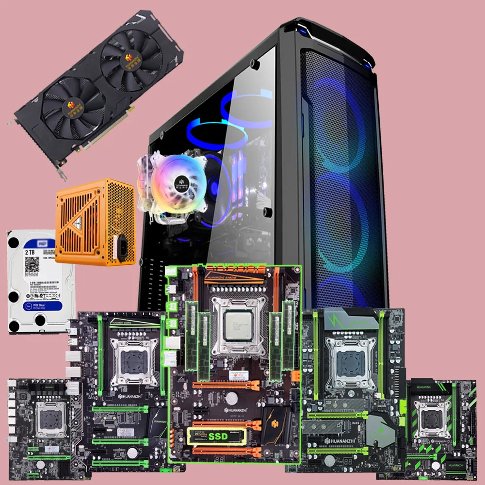 

Whole Computer HUANANZHI X79 Motherboards Combos CPU 2680V2 2690V2 4*16G 64G RAM 500G SSD 2TB HDD 500W PSU Video Card GTX1660 6G