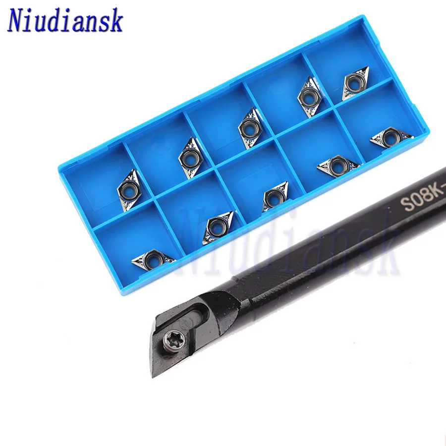 1pc S08K S10K-SDXCR07 Internal Turning Tool Holder S12M-SDXCR07 S16Q-SDXCR07 +10pcs DCMT0702 Carbide Inserts CNC Lathe Tools Set