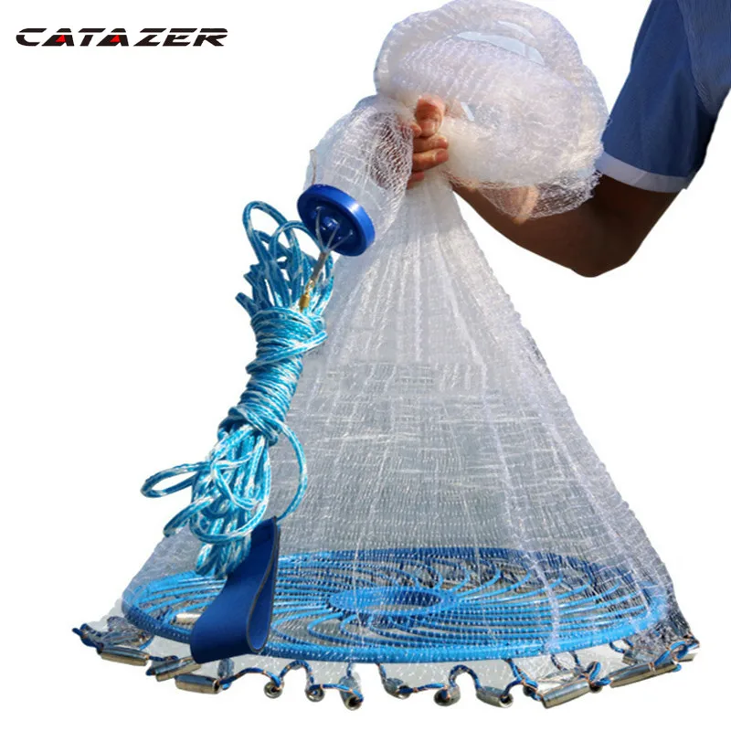 

Catazer Deep Hole Cast Net Hot Sale Diameter 300cm 720cm American Style Old Salt Cast Nets Small Mesh Fishing Net with Rings