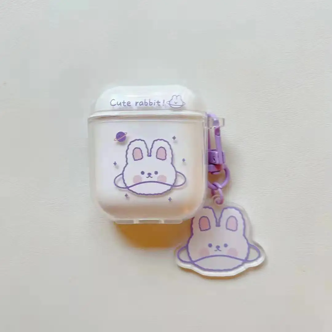 Kreskówka niedźwiedź królik przezroczysty przezroczysty miękkie silikonowe futerały dla Apple Airpods 1 2 Pro okładka Funda z pęku kluczy