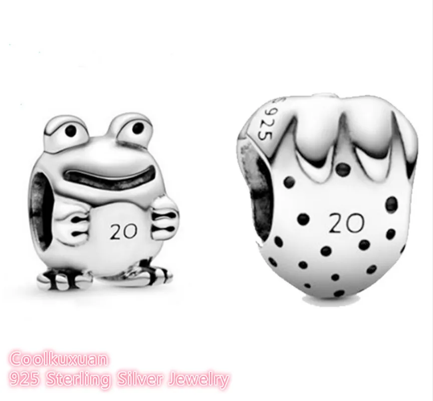 

100% 925 Sterling Silver 2020 Strawberry Frog Charm beads Fits Original Pandora bracelets Jewelry Making
