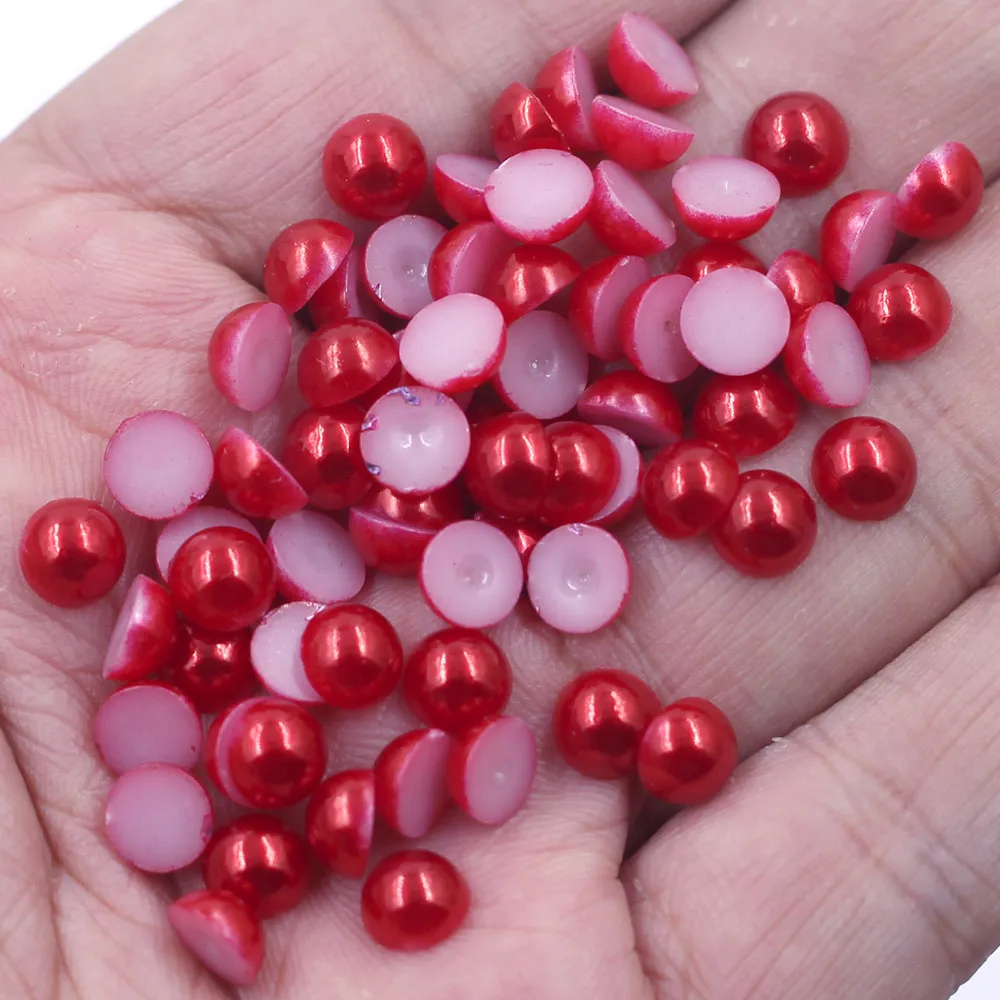 1000-pcs rote halbrunde Harz imitation Flatback Perlen Perlen für Nail Art DIY Handwerk Schmuck Cameo Cabochon Dekoration 2-10mm – Detail 2
