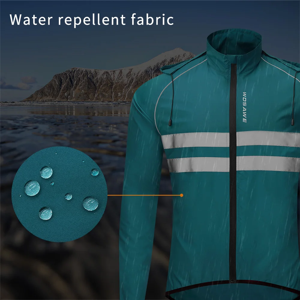 WOSAWE Reflective Running Jackets Hooded Windproof Water Rain Repellent Cycling Windbreaker Coat Bike Sports Cycling Jackets