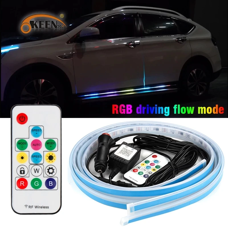 

OKEEN LED RGB Car Door Side Lights Strip Universal Flexible Daytime Running Light Bar Colorful Auto Door Welcome Pedal Light 12V