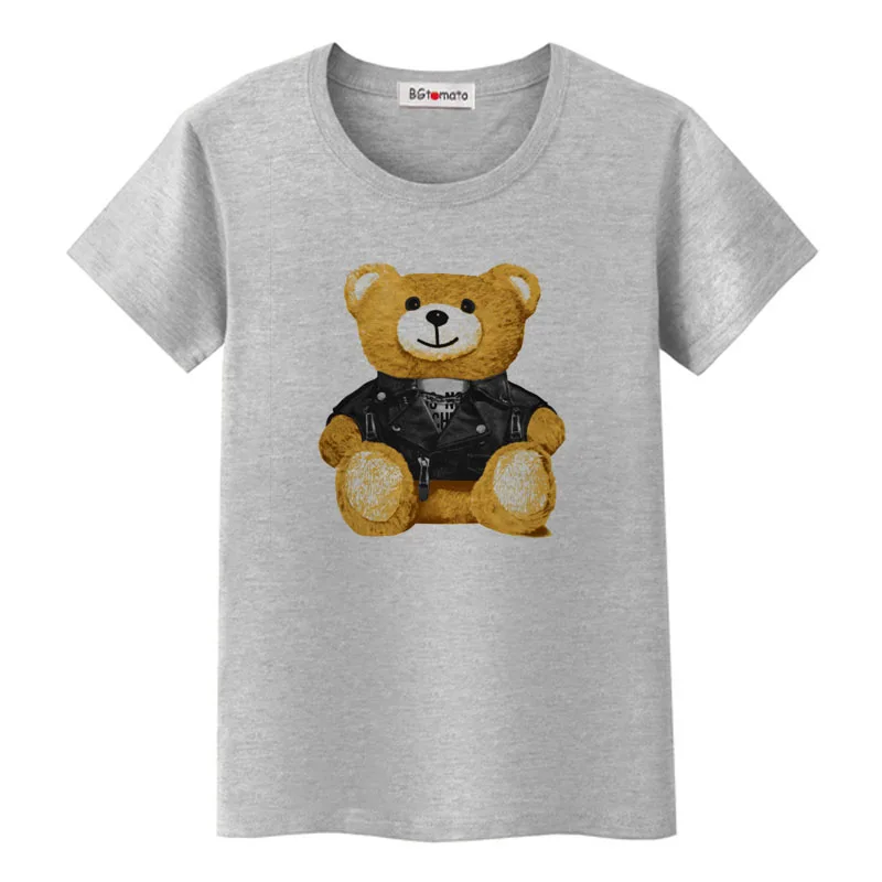 New Style Summer Fashion Women's Short Sleeve Super Cute Police Bear T-shirt Girl White Tops Cool Shirt