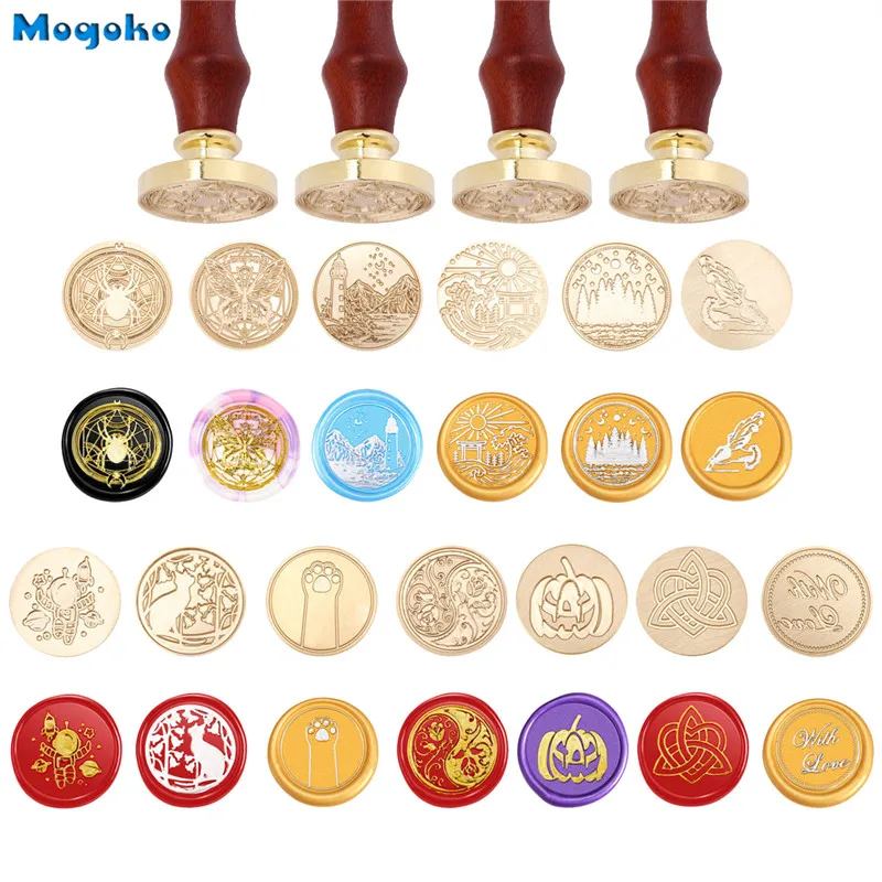 Mogoko New Wax Seal Stamps Retro Wood Classic Spider Flower Cat Paw Heart Knot Sealing Wax Stamps For Bottle Envelope Card Decor