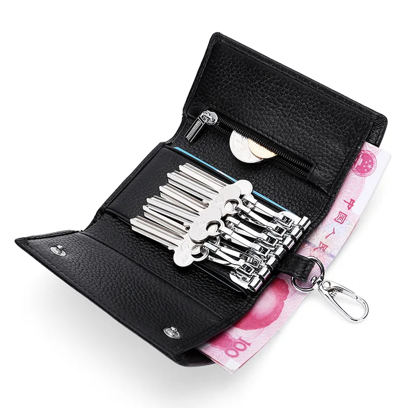 Mode Echt Leer Sleutel Portemonnee Unisex Multifunctionele Toetsen Organisator Mannen Kaart Sleutelhanger Cover Vrouwen Huishoudster Case Portemonnee