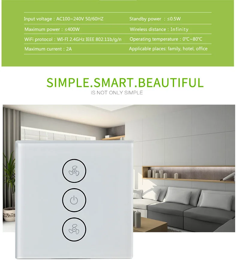 EU US WiFi Smart Fan Motor Speed Controller Glass Panel Wall Touch Switch Timer Remote Control Smart Life Tuya Alexa Google Home