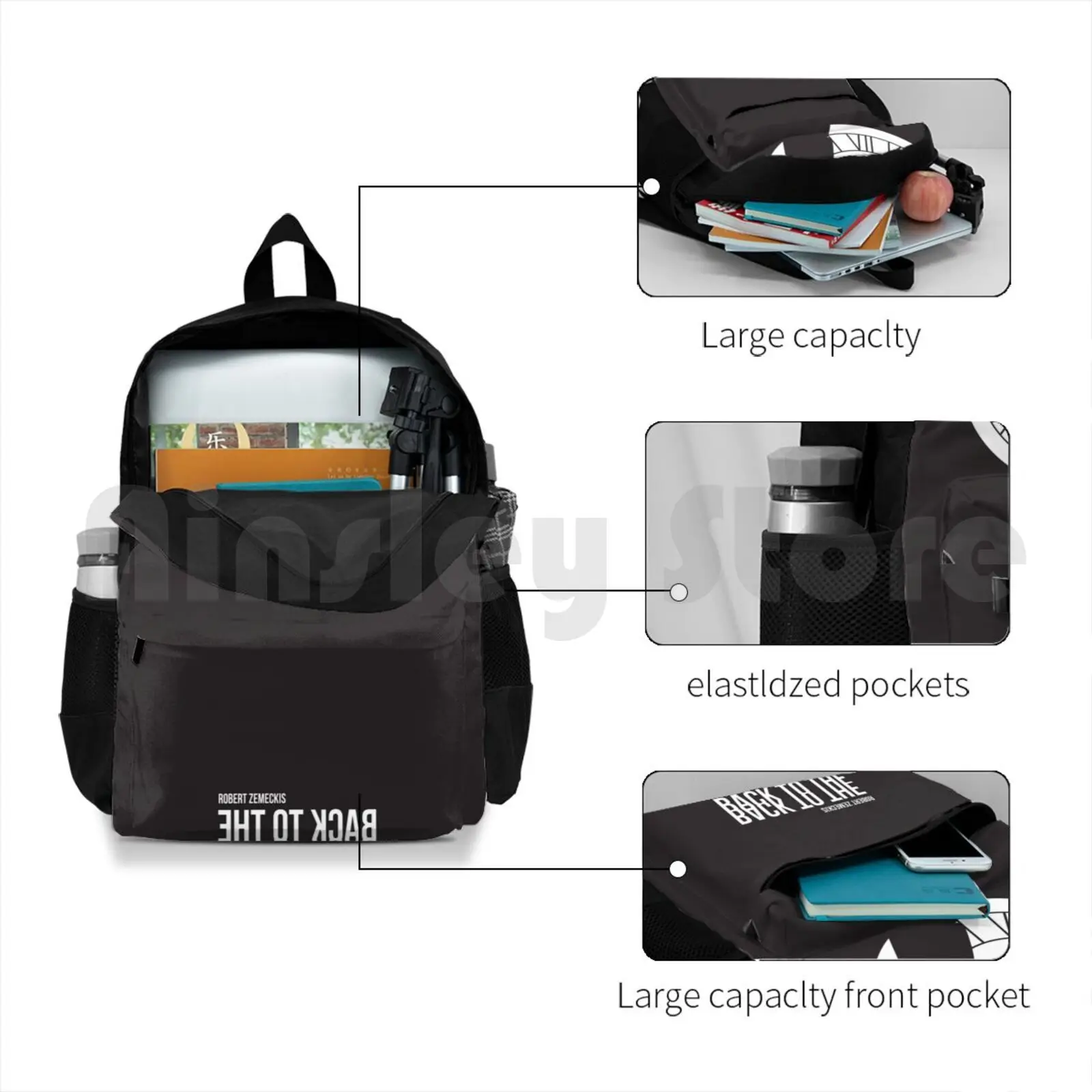 العودة إلى المستقبل-Doc Brown & The Clock Tower حقيبة ظهر للمشي لمسافات طويلة في الهواء الطلق مقاومة للماء والتخييم والسفر العودة إلى المستقبل 80s