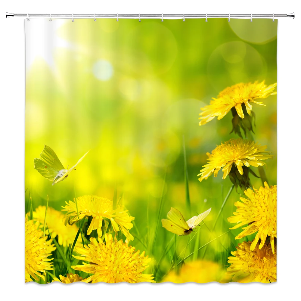 Spring Flower Butterfly Shower Curtains Set Colorful Floral Plant Tulip Rose Daisy Pattern Print Bathroom Decor Polyester Fabric