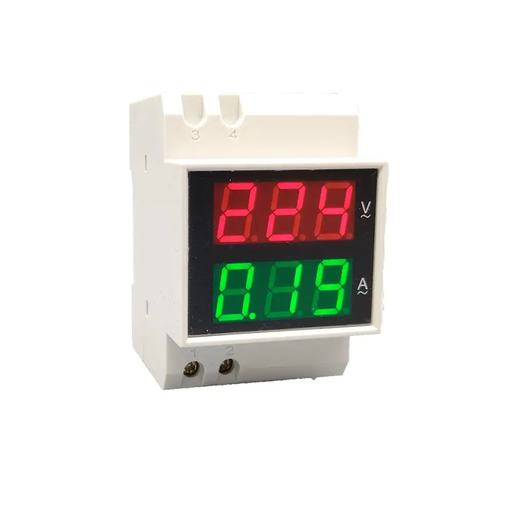 مقياس الجهد والتيار مع شاشة LED مزدوجة Din rail ، مقياس الفولتميتر Din-الريال ، مقياس التيار المتردد 200-450V 0.1-99.9A
