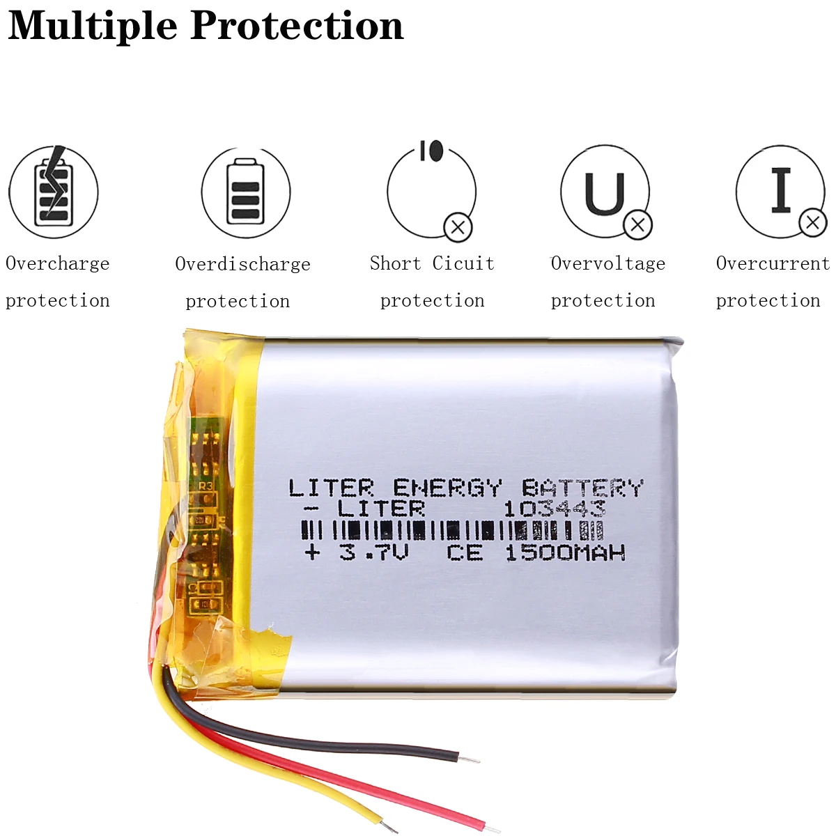 3 line 3.7V lithium polymer battery 103443 1500MAH for Game Machine MP3 Player GPS navigator Drift Stealth 2 action camera