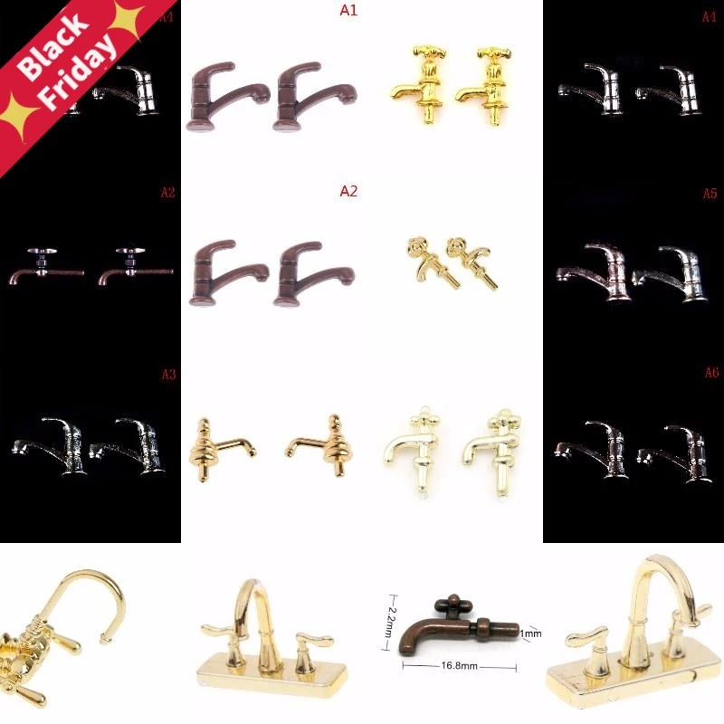 1/2Pcs 1:12 Miniature Metal Water Tap Faucet For  Dollhouse Bathroom Accessories Dollhouse Miniature Faucet 12Styles