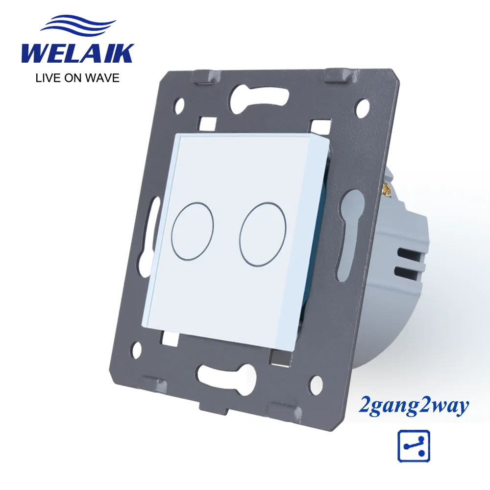 WELAIK 45*45mm Cross 2Gang 2Way 3Way Stairs Intermediate Crystal Glass Panel Smart Light Wall Touch Switch A922W