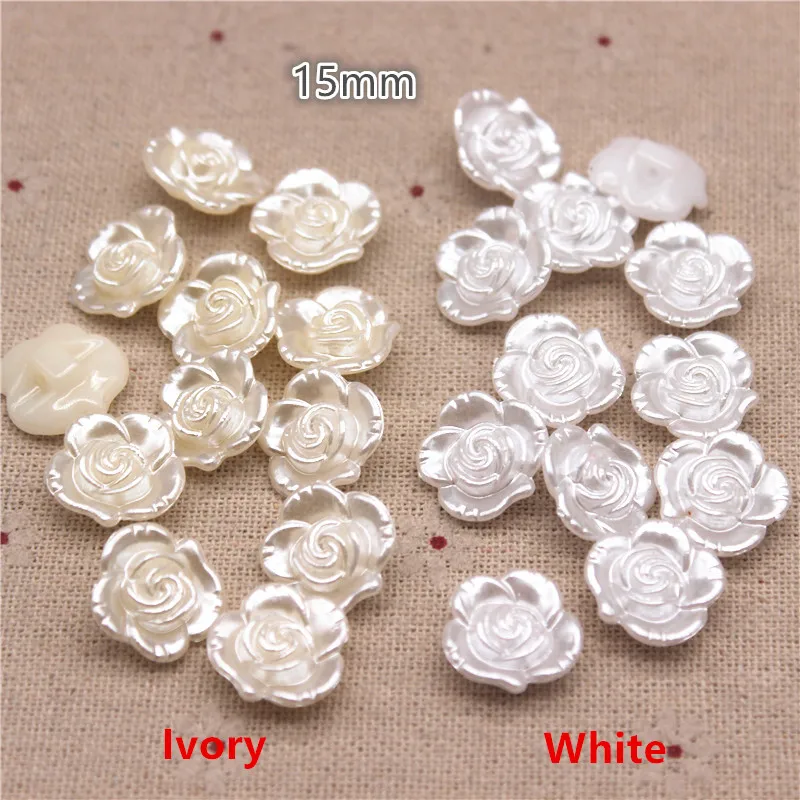 50PCS 15mm Resin ABS Ivory/White Pearl Flower Shank Button Clothing Accessories For Sewing Scrapbooking Garment DIY