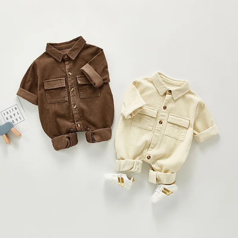 MILANCEL 2021 Baby Clothes Corduroy Toddler Boys Rompers Turn Down Collar Infant Boys Suit Baby Outerwear