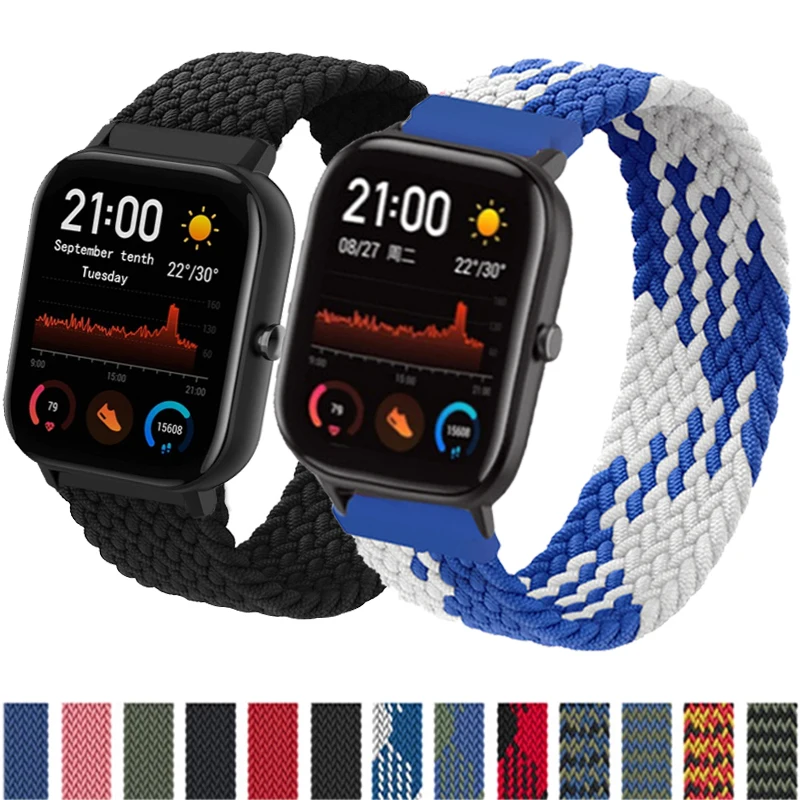 20mm 22mm Braided solo loop For Amazfit GTS/2/2e/GTS2 Mini/GTR 42mm/47mm/GTR2/2e/stratos 2/3 Bracelet Watch Amazfit bip strap