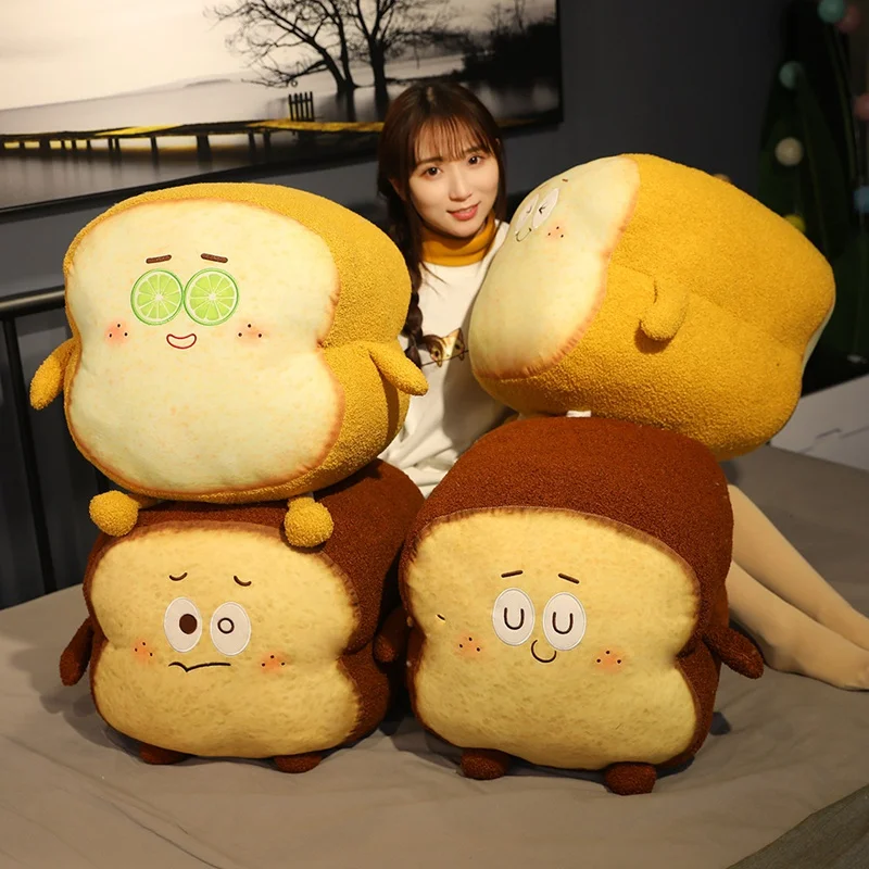 

New Simulation Long Butter Bread Plush Pillow Toy Food Sliced Bread Toast Stuffed Snack Decoration Backrest Cushion With Blanket